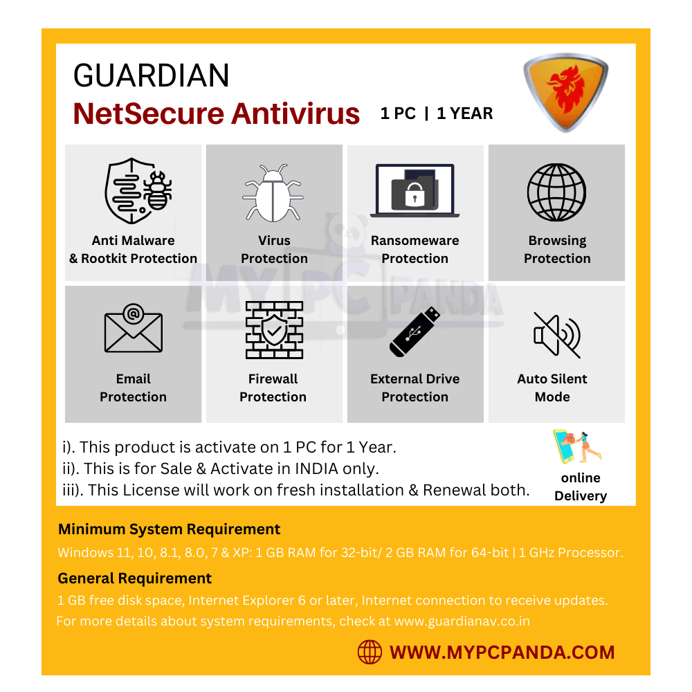 1708606157.Buy Guardian NetSecure 1 PC 1 Year Antivirus Product Key-My PC Panda